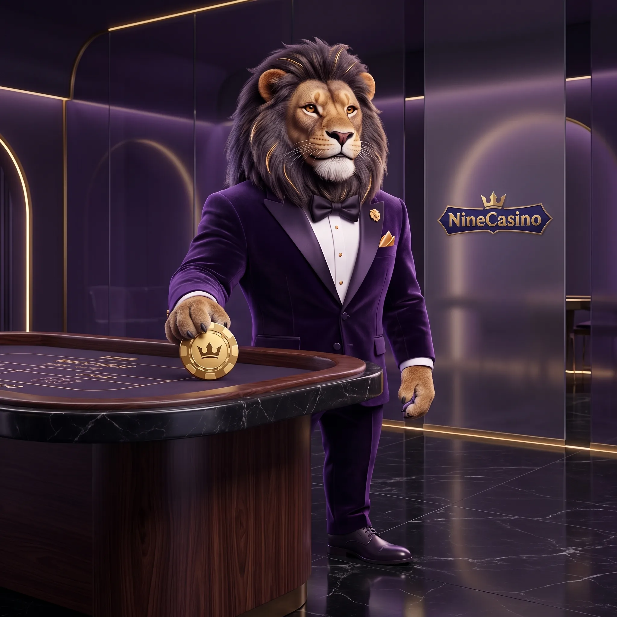 NineCasino lion at a casino table
